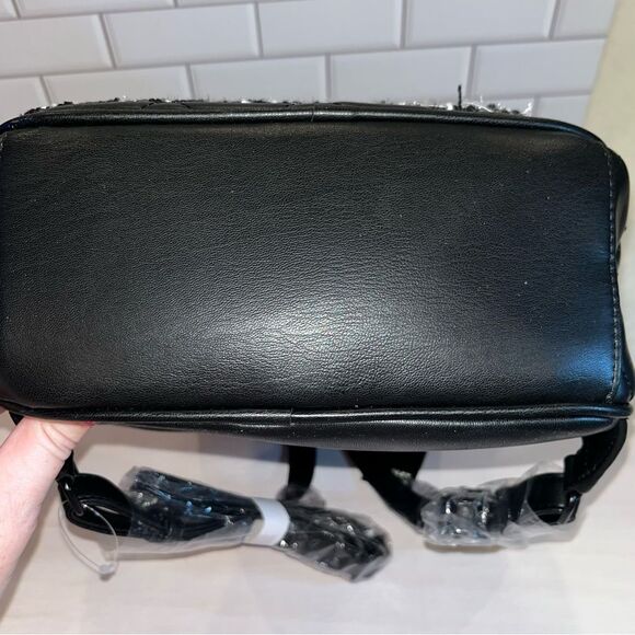 Badgley Mischka Vegan Leather Mini Backpack Quilted with Studs Tweed Fabric NEW - Picture 9 of 15
